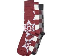 Urban Classics Christmas Snowflakes Socks 3-Pack, Burgundy, 43-46