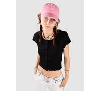 Urban Classics Women's Tb4103-ladies Cropped Button Up Rib Tee T-Shirt, Black, S