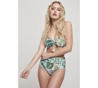Urban Classics Damen Bikini Ladies High Waist Pattern Bikini Leaf White