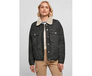 Urban Classics Damen Jacke Ladies Oversized Sherpa Denim Jacket Black Washed