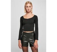 Urban Classics Damen Ladies Short Rib Wide V-Neck Longsleeve Black