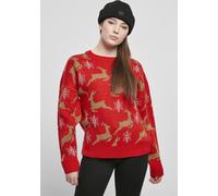 Urban Classics Damen Sweatshirt Ladies Oversized Christmas Sweater Red/Gold