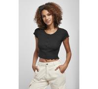 Urban Classics Damen T-Shirt Ladies Cropped Button Up Rib Tee Black