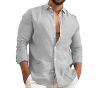 Urban Classics Fashion Simple Men Cotton Hemp Shirts - Long Sleeve Formal Business Casual Work Button Down Solid Top in Assorted Colours Grey