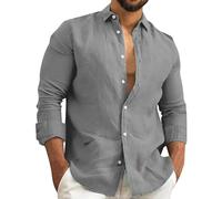 Urban Classics Fashion Simple Men Cotton Hemp Shirts - Long Sleeve Formal Business Casual Work Button Down Solid Top in Assorted Colours Dark Gray