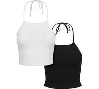 Urban Classics Female Shirt Ladies Cropped Neckholder Top 2-Pack Black/White