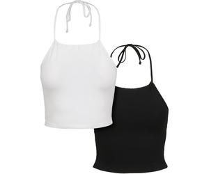 Urban Classics Female Shirt Ladies Cropped Neckholder Top 2-Pack Black/White