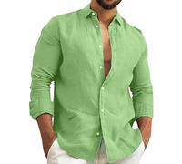 Urban Classics Formal Cotton Hemp Shirts - Long Sleeve, Lightweight Business & Casual Work Shirts - Mint Green