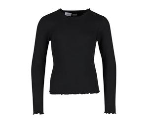 Urban Classics Girls Short Rib Long Sleeve T-Shirt Slim Fit with Scalloped Hems Sizes 110/116-158/164, Black, 9 Years