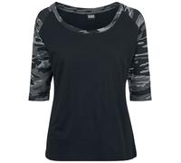 Urban Classics Ladies 3/4 Contrast Raglan Tee Long-sleeve Shirt black dark camo XL