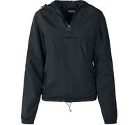 URBAN CLASSICS Women's Windbreaker Jacket, Pullover Rain Jacket with Hoodie, Longsleeve Hooded Ladies Raincoat, Lightweight & Water Repellent, Colour: Black, Size: XX-Large