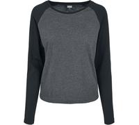 Urban Classics Women's Longsleeve T-Shirt – Contrast Raglan – Charcoal/Black – 3XL