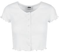 Urban Classics Women's Ladies Cropped Button Up Rib Tee T Shirt, White, L UK