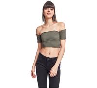 Urban Classics Ladies Cropped Cold Shoulder Smoke Top Shirt Mini-Ruffles Beach