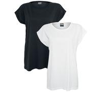 Urban Classics Women's Ladies Extended Shoulder Tee 2-pack T-Shirt, Black/White, XS