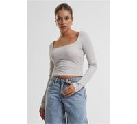 Urban Classics Women's Glitter Long Sleeve Scoop Neck Cropped Top in Off-White | Size: 2XL Urban Classics Off-White 2XL
