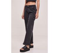 Urban Classics - Ladies High Waist Straight Cargo Black Washed - Jeans - black - W29 - 98% Cotton, 2% Elastane W29