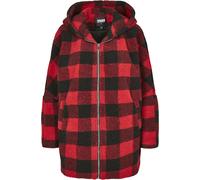 Urban Classics Ladies Hooded Oversized Check Sherpa Jacket Winter Jacket red black 3XL