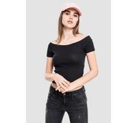 Urban Classics - Ladies Off Shoulder Rib Black - T-Shirt - black - L - 97% Cotton, 3% Elastane L