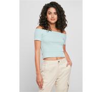 Urban Classics - Ladies Off Shoulder Rib Seablue - T-Shirt - blue - L - 97% Cotton, 3% Elastane L