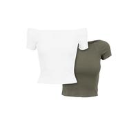 Urban Classics Ladies Off Shoulder Rib Tee 2-Pack Crop Top Basic Everyday