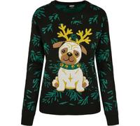 Urban Classics Ladies Pug Christmas Sweater Pullover Christmas Dog Pug Knit