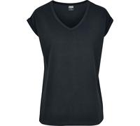 Urban Classics Women's Ladies Round V-Neck Extended Shoulder Tee T-Shirt, Black (Black 00007), Small