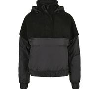 Urban Classics Ladies Sherpa Mix Pull Over Jacket Half Zip Faux Fur Black