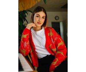 Urban Classics - Ladies Short Oversized Christmas Red/Gold - Cardigan - red - XS - 100% Polyacrylic XS