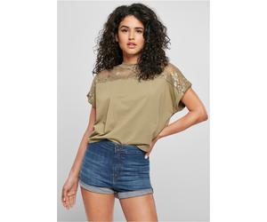 Urban Classics - Ladies Short Oversized Lace Khaki - T-Shirt - green - L - 59% Lyocell, 39% Polyester, 2% Elastane L