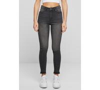 Urban Classics - Ladies Skinny High Waist Open Hem Black Washed - Jeans - black - W27 - 98% Cotton, 2% Elastane W27