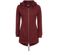 URBAN CLASSICS Women's Long Hoodie Parka, Long Jumper with Drawstring Zip, Long Sleeves Jumper with Large Pockets & Elasticated Cuffs, Long Cardigan with Hoodie, Colour: Burgundy, Size: Medium