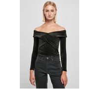 Urban Classics Ladies Velvet Rib Crossed Off Shoulder Longsleeve Black size L | Blouses Outlet | Women | Black L