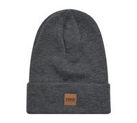 Urban Classics Leather Patch Long Beanie Knitted hat, Charcoal, One Size