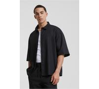 Urban Classics Mens Black Cotton Linen Blend Boxy-Fit Button Up Short Sleeve Shirt - Size Small