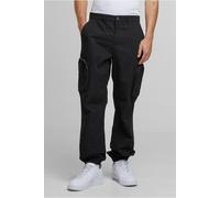 Urban Classics Mens Black Cotton Ripstop Loose Cargo-Style Trousers - Size 30 (Waist)