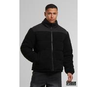 Urban Classics Mens Black Teddy Borg Padded Puffer Funnel Neck Zip Jacket - Size X-Large