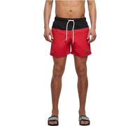 Urban Classics Men's Block Swim Shorts Trunks, Blk/Red, XS