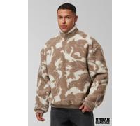 Urban Classics Men's Camo Pattern Teddy Borg ½ Zip Funnel Neck Fleece in Beige | Size: Large Urban Classics Beige L