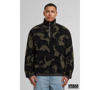 Urban Classics Men's Camo Pattern Teddy Borg ½ Zip Funnel Neck Fleece in Khaki | Size: Medium Urban Classics Khaki M