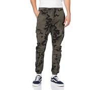 URBAN CLASSICS Men's Cargo Trousers, Cargo Joggers with Military Print, Comfortable Combat Trousers for Men, Joggings Bottoms with Elastic Leg Opening, Colour: Camo grey, Size: 34