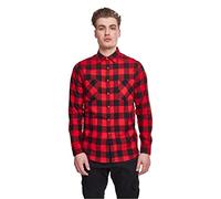 Urban Classics Men's Checked Flannel Shirt Casual Button-Down Shirt, Longsleeve Dress Shirt with Forearm Buttons, Regular Fit, 100% Flannel Yarn blk/red XL