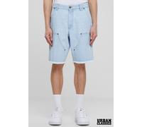 Urban Classics Men's Cotton Cargo-Style Frayed Hem Mid-Length Washed Denim Shorts in Light Blue | Size: 36 Urban Classics Light Blue 36