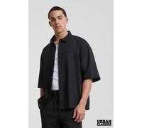 Urban Classics Men's Cotton Linen Blend Boxy-Fit Button Up Short Sleeve Shirt in Black | Size: Medium Urban Classics Black M