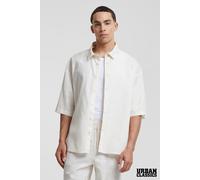Urban Classics Men's Cotton Linen Blend Boxy-Fit Button Up Short Sleeve Shirt in Off-White | Size: Medium Urban Classics Off-White M