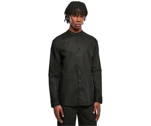 Urban Classics Men's Cotton Linen Stand Up Collar Shirt, Black, XL