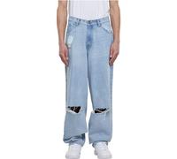 Urban Classics Men's Heavy Ounce Knee Cut Baggy Fit Jeans Pants, New Light Blue Washed,