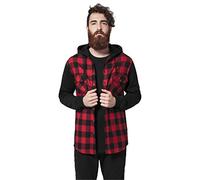 Urban Classics Men's Hooded Checked Flanell Sweat Sleeve Shirt Leisure, Multicoloured-Mehrfarbig (blk/red/bl 283), X-Large