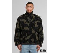Urban Classics Mens Khaki Camo Pattern Teddy Borg ½ Zip Funnel Neck Fleece - Size 2XL