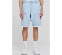 Urban Classics Mens Light Blue Cotton Cargo-Style Frayed Hem Mid-Length Washed Denim Shorts - Size 32 (Waist)